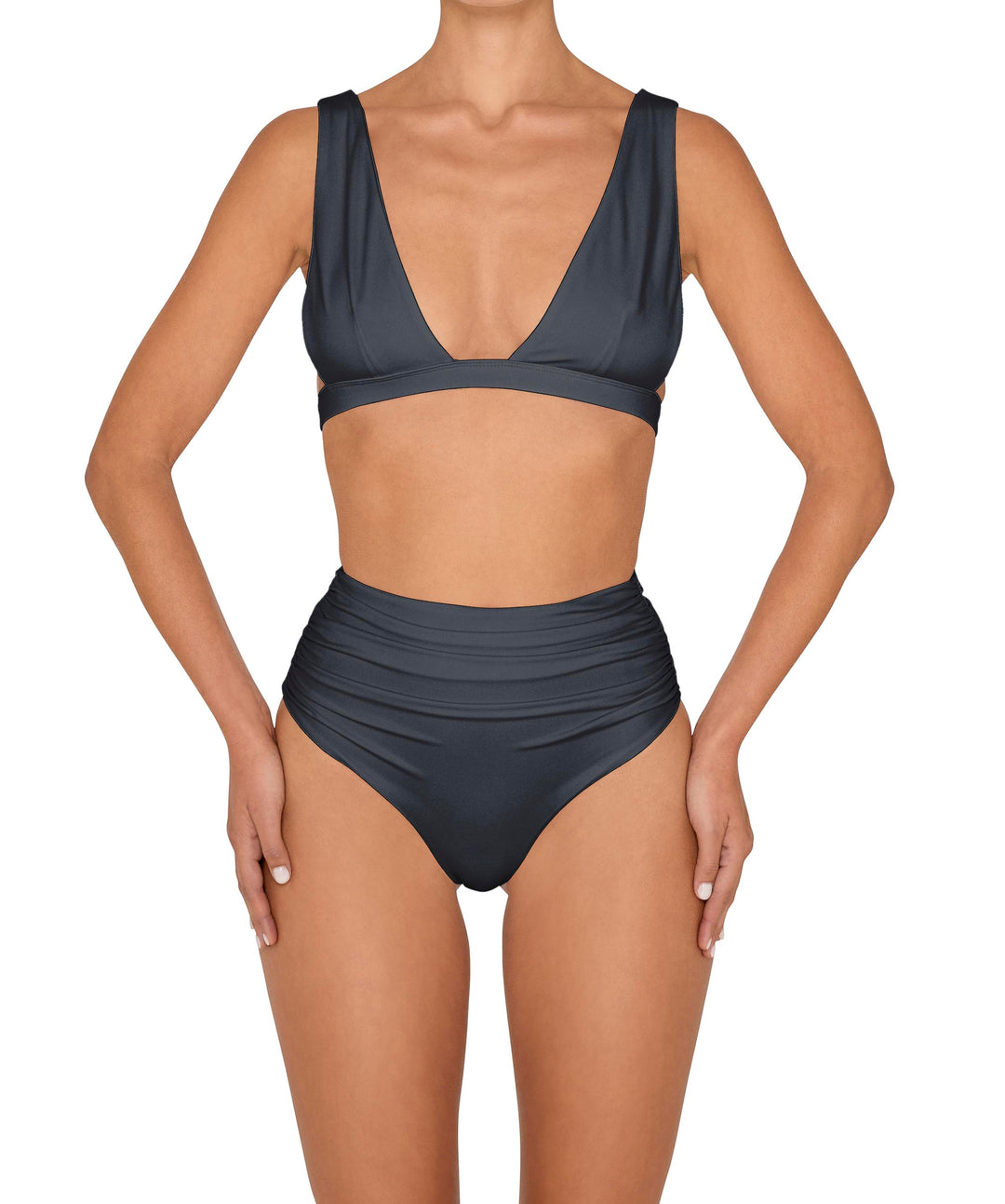 BSWS-B150 Side Shirred High Waisted Bikini Bottom