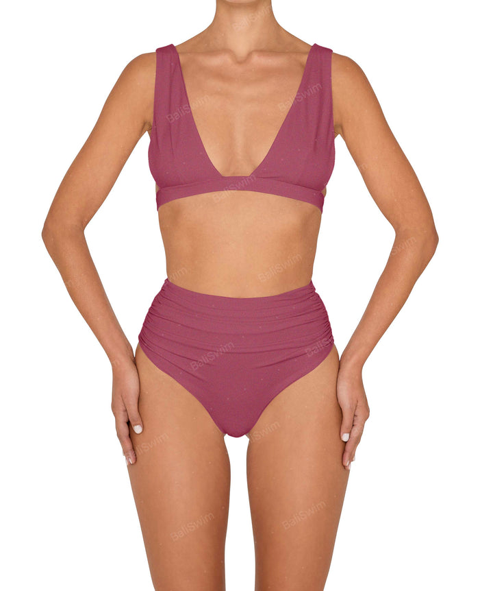 BSWS-B150 Side Shirred High Waisted Bikini Bottom
