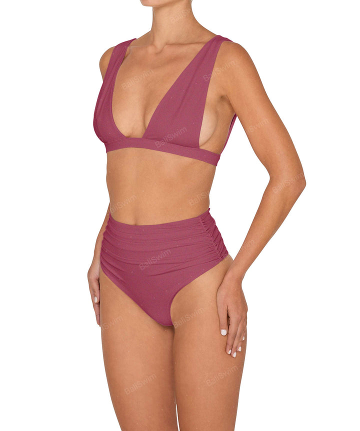 BSWS-B150 Side Shirred High Waisted Bikini Bottom