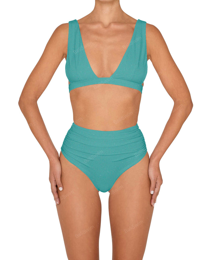 BSWS-B150 Side Shirred High Waisted Bikini Bottom