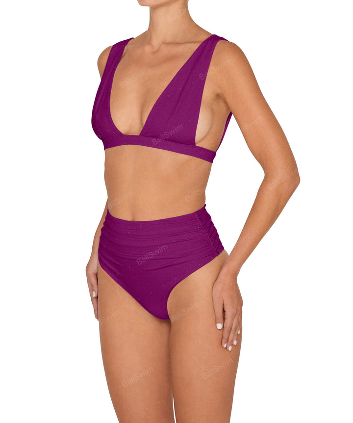 BSWS-B150 Side Shirred High Waisted Bikini Bottom