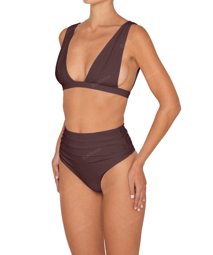 BSWS-B150 Side Shirred High Waisted Bikini Bottom