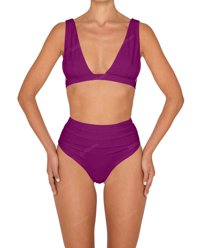 BSWS-B150 Side Shirred High Waisted Bikini Bottom