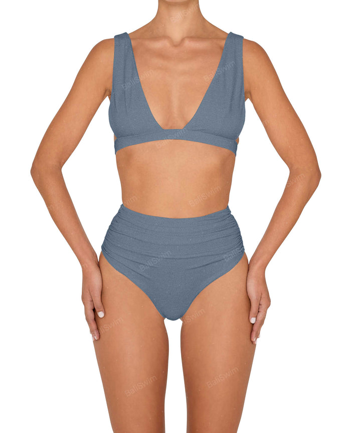 BSWS-B150 Side Shirred High Waisted Bikini Bottom
