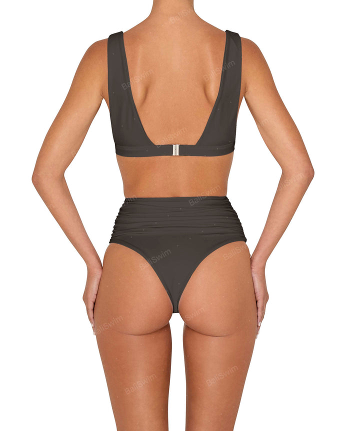 BSWS-B150 Side Shirred High Waisted Bikini Bottom