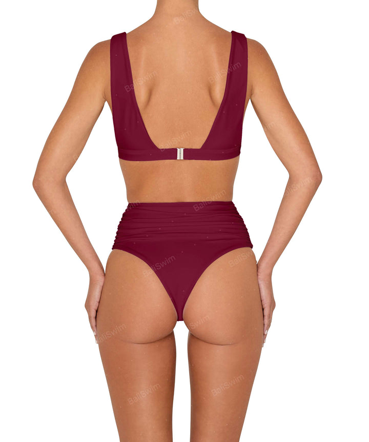 BSWS-B150 Side Shirred High Waisted Bikini Bottom