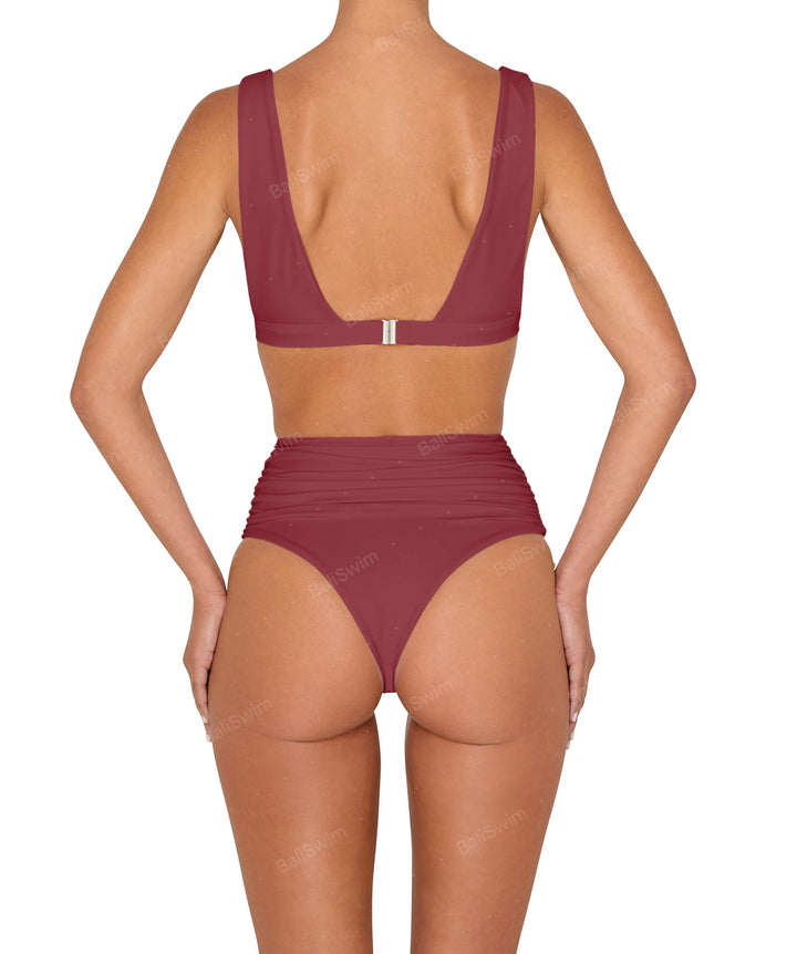 BSWS-B150 Side Shirred High Waisted Bikini Bottom