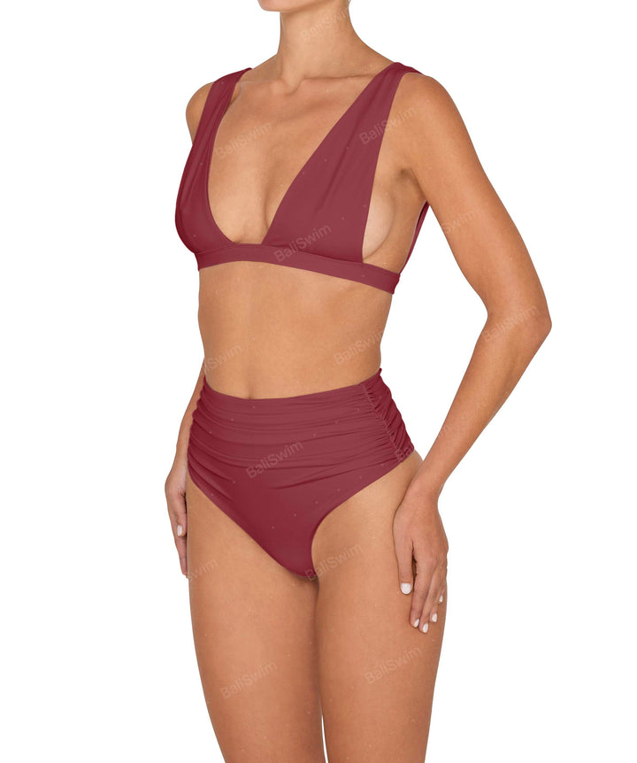 BSWS-B150 Side Shirred High Waisted Bikini Bottom