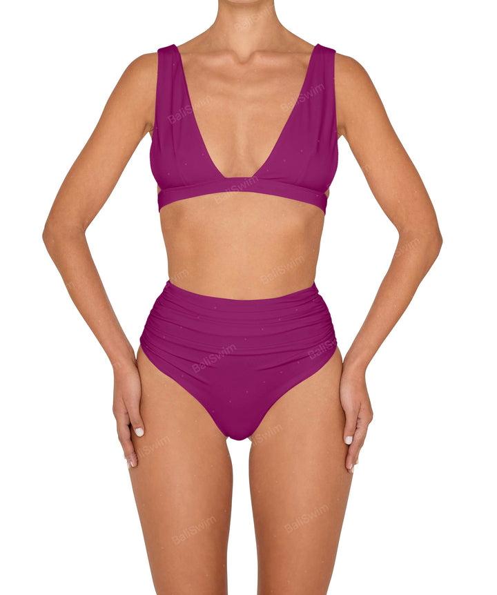 BSWS-B150 Side Shirred High Waisted Bikini Bottom