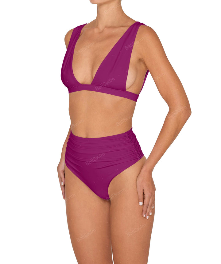 BSWS-B150 Side Shirred High Waisted Bikini Bottom