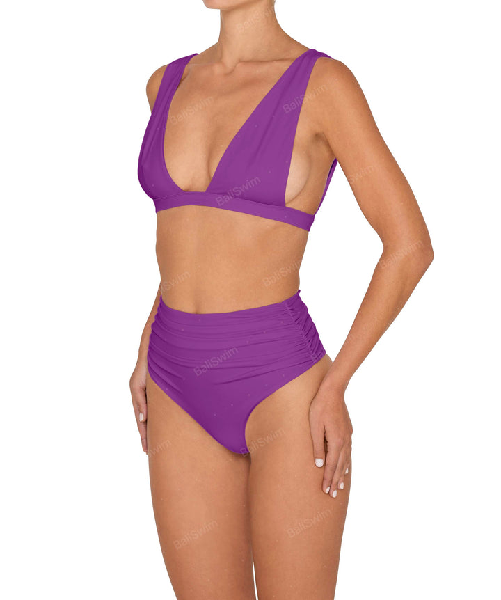 BSWS-B150 Side Shirred High Waisted Bikini Bottom