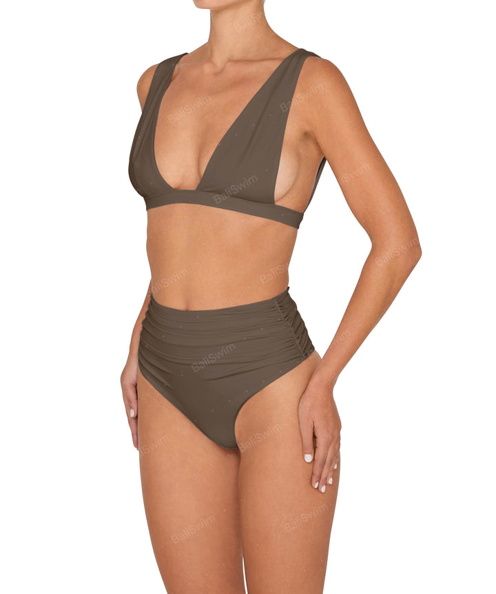 BSWS-B150 Side Shirred High Waisted Bikini Bottom