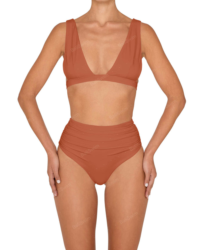 BSWS-B150 Side Shirred High Waisted Bikini Bottom