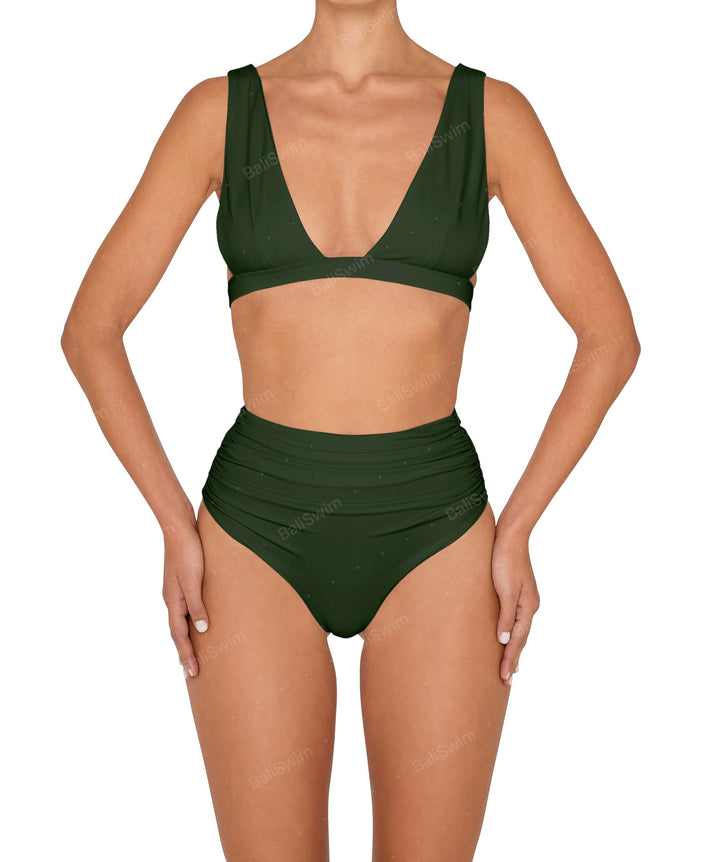 BSWS-B150 Side Shirred High Waisted Bikini Bottom