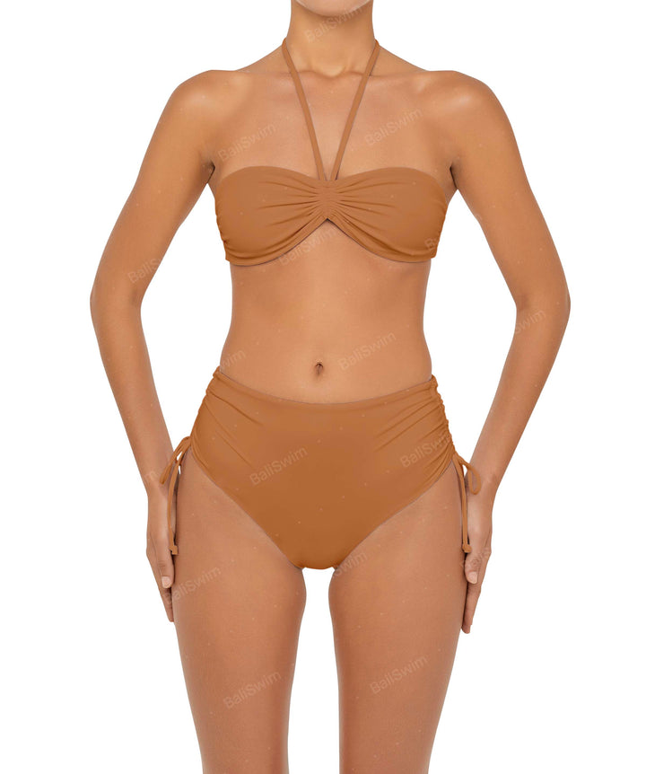 BSWS-B89 Side Ruched High Rise Bikini Bottom