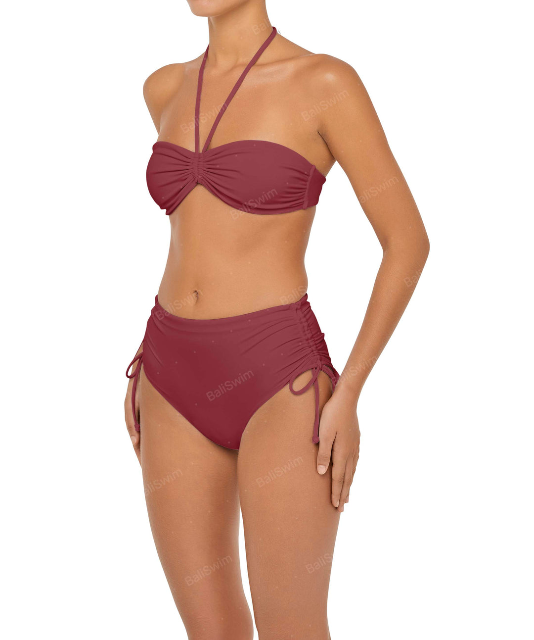 BSWS-B89 Side Ruched High Rise Bikini Bottom
