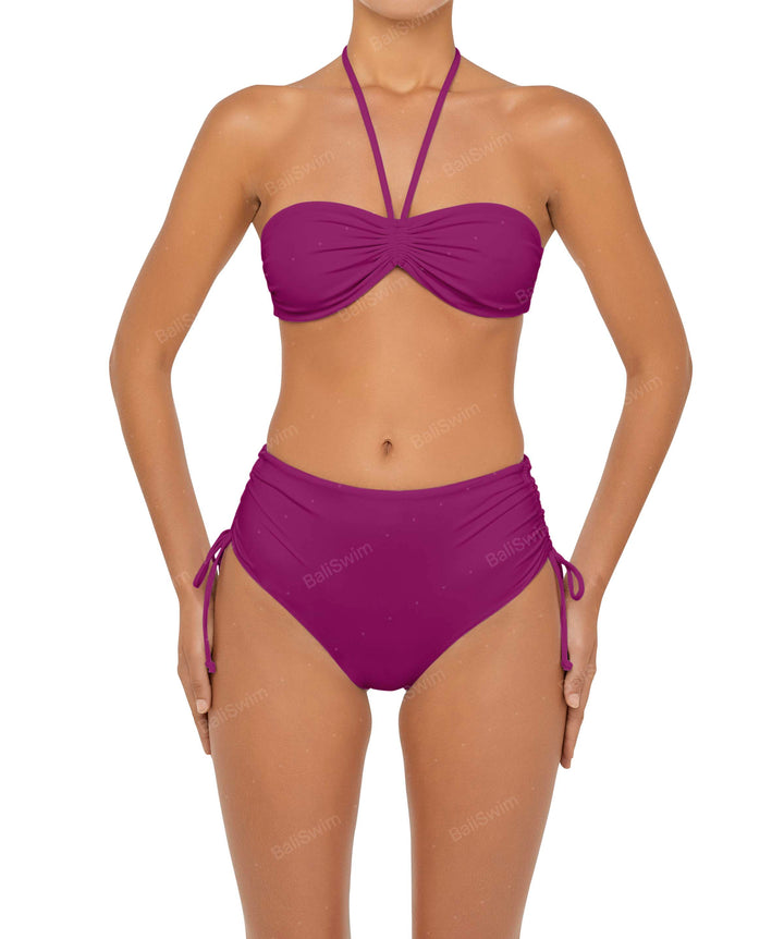 BSWS-B89 Side Ruched High Rise Bikini Bottom