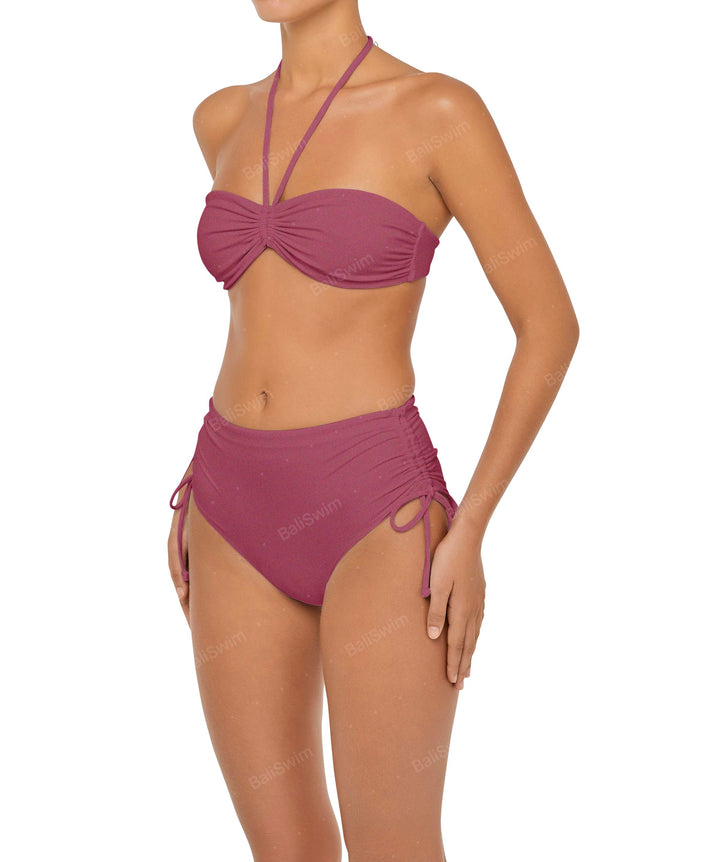 BSWS-B89 Side Ruched High Rise Bikini Bottom