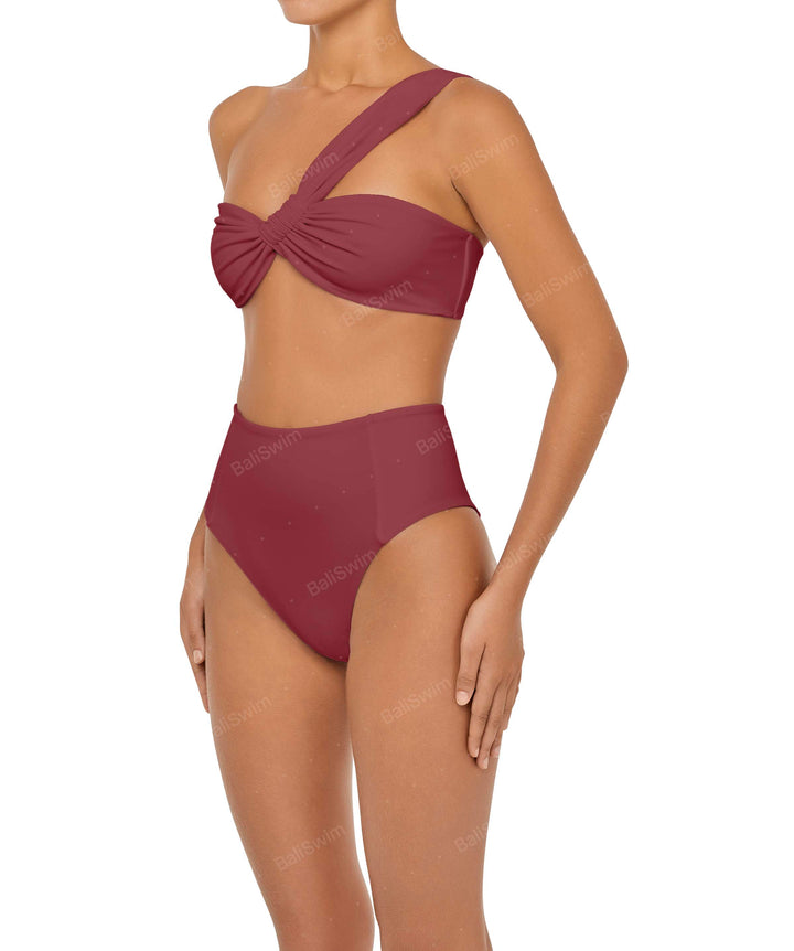 BSWS-T92 Ruched One Shoulder Bikini Top