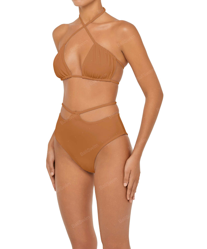 BSWS-B93 High Waisted Strap Cutout Bikini Bottom