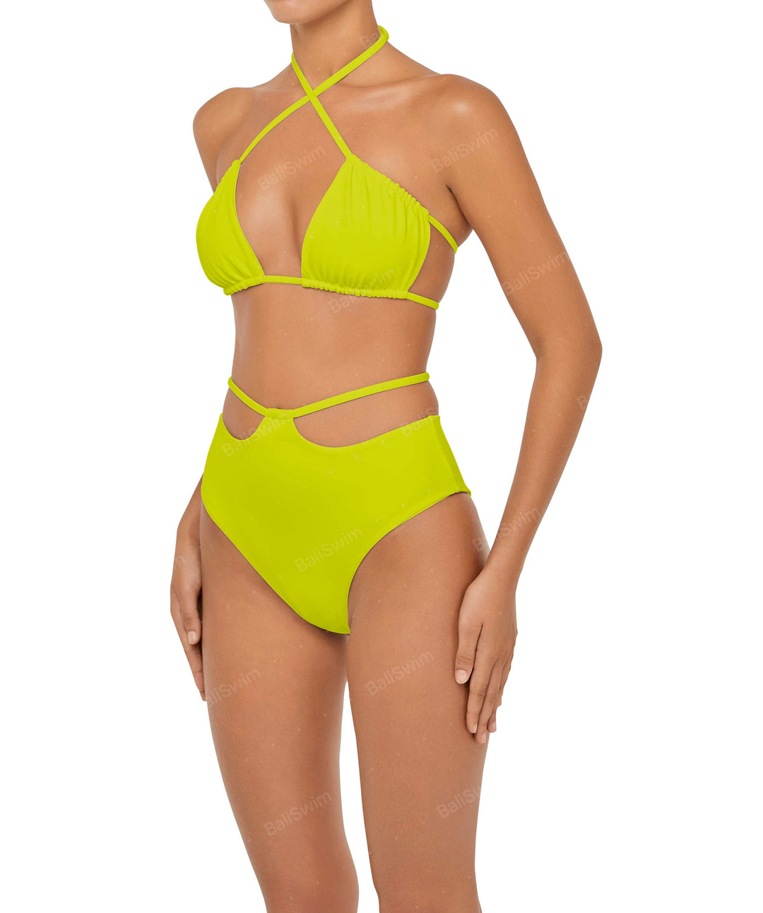 BSWS-B93 High Waisted Strap Cutout Bikini Bottom