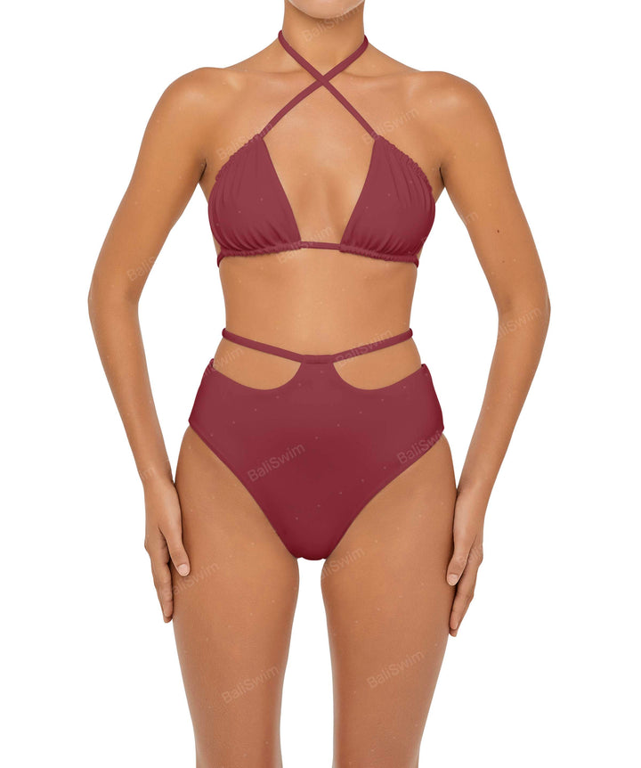 BSWS-B93 High Waisted Strap Cutout Bikini Bottom