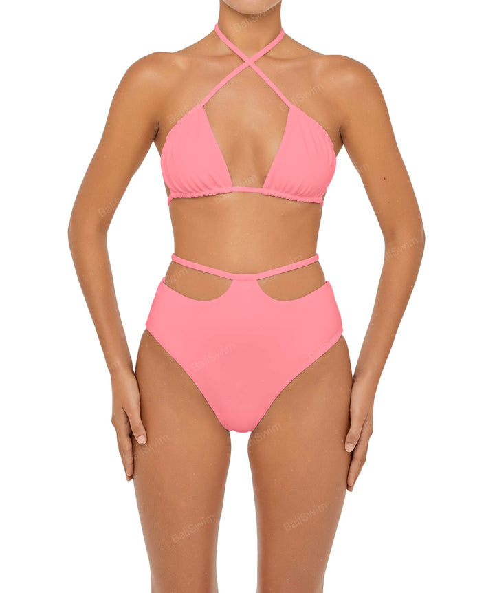 BSWS-B93 High Waisted Strap Cutout Bikini Bottom