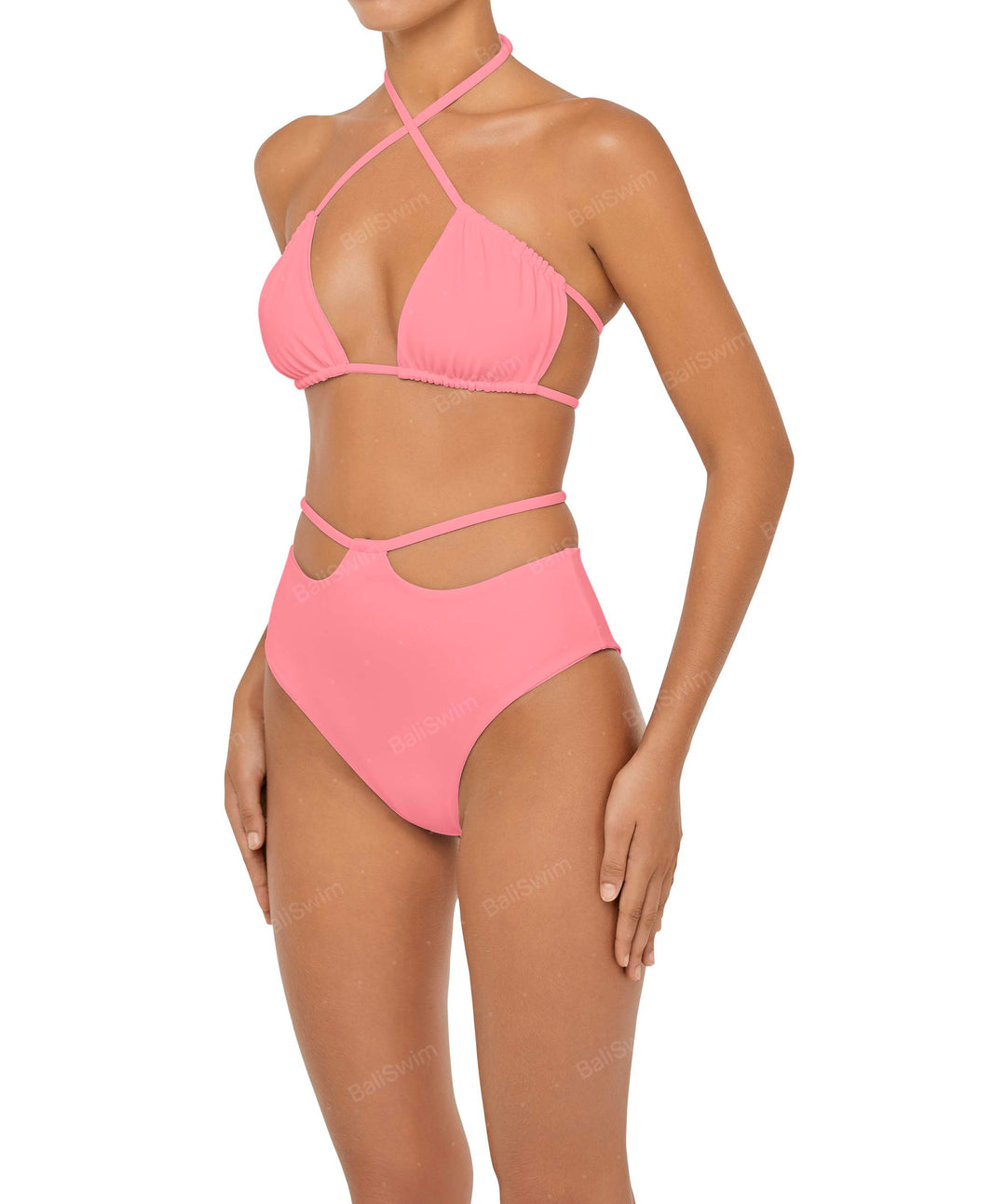 BSWS-B93 High Waisted Strap Cutout Bikini Bottom