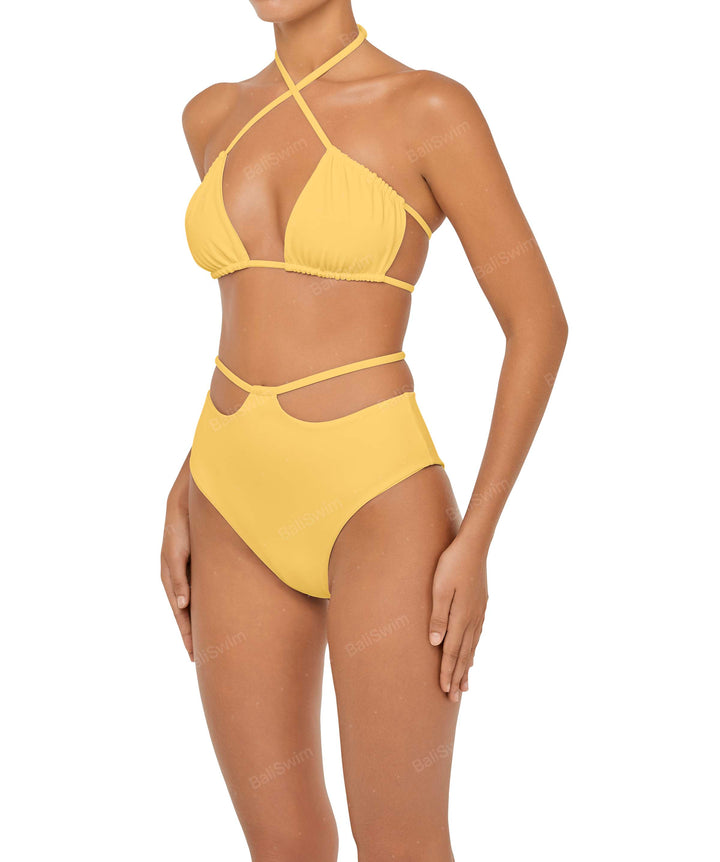 BSWS-B93 High Waisted Strap Cutout Bikini Bottom