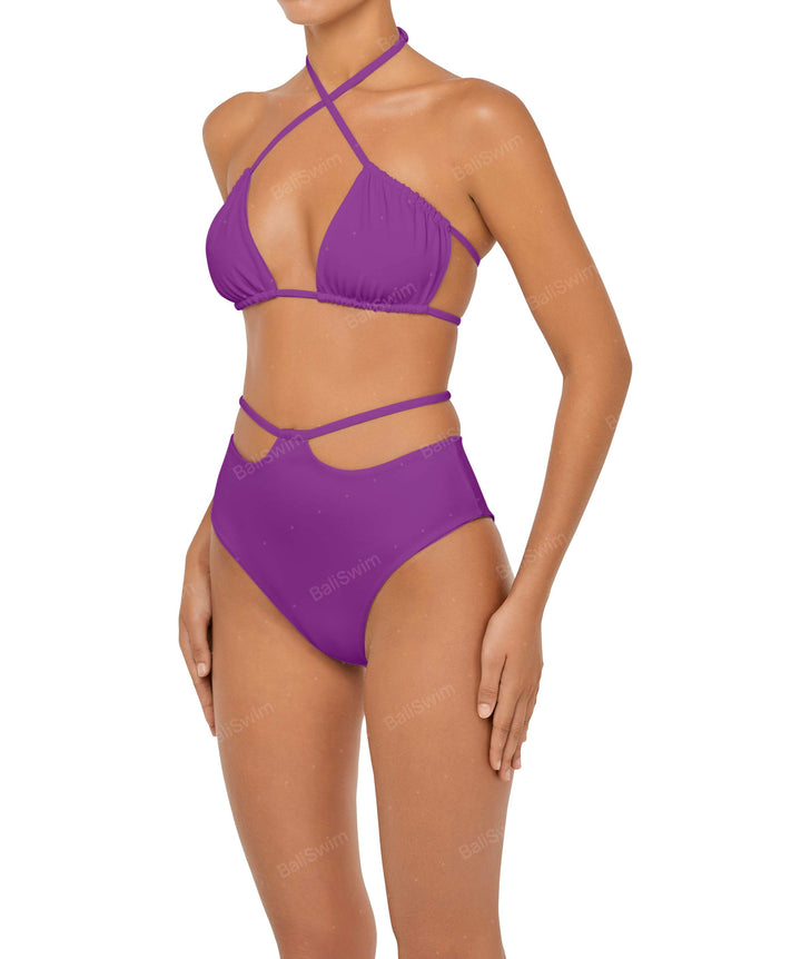BSWS-B93 High Waisted Strap Cutout Bikini Bottom