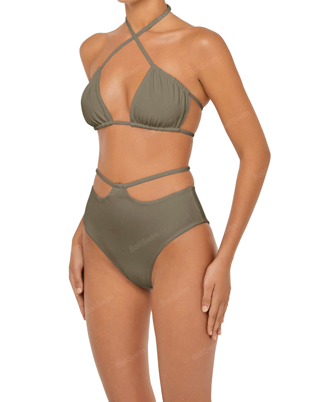 BSWS-B93 High Waisted Strap Cutout Bikini Bottom