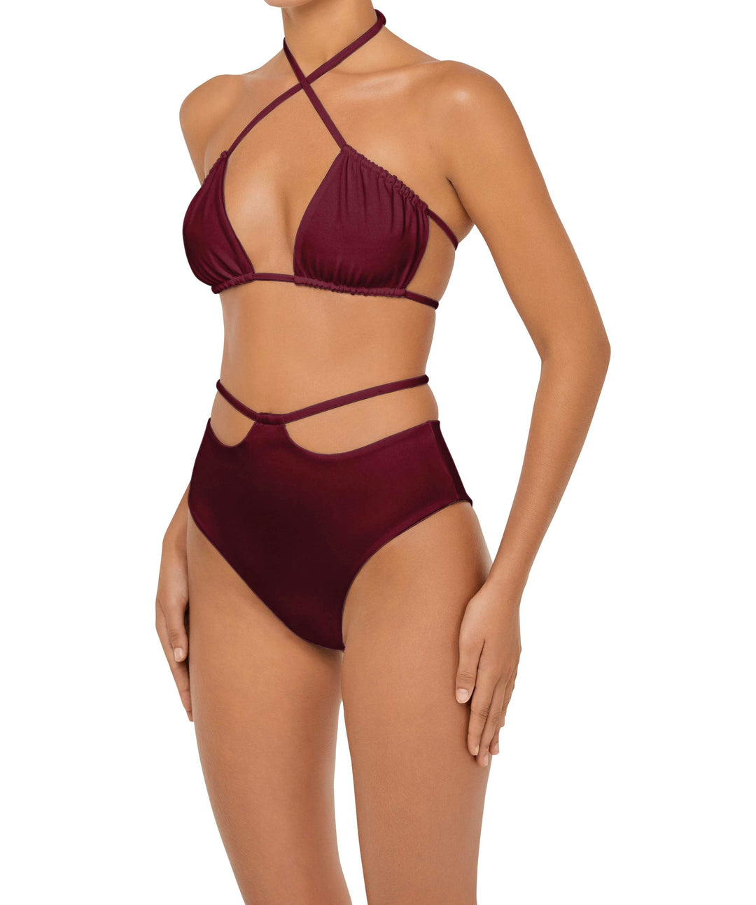 BSWS-B93 High Waisted Strap Cutout Bikini Bottom