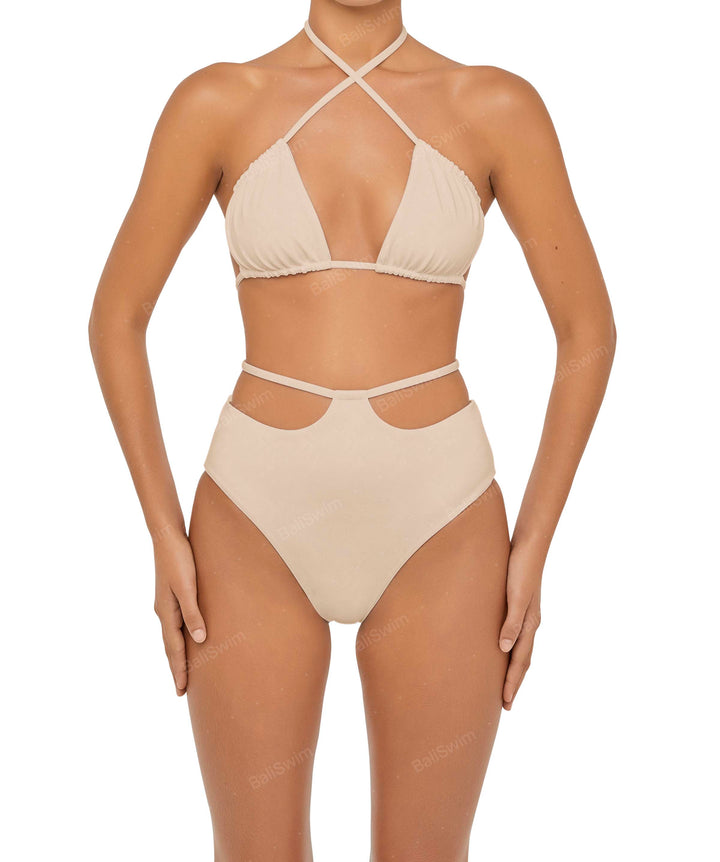 BSWS-B93 High Waisted Strap Cutout Bikini Bottom