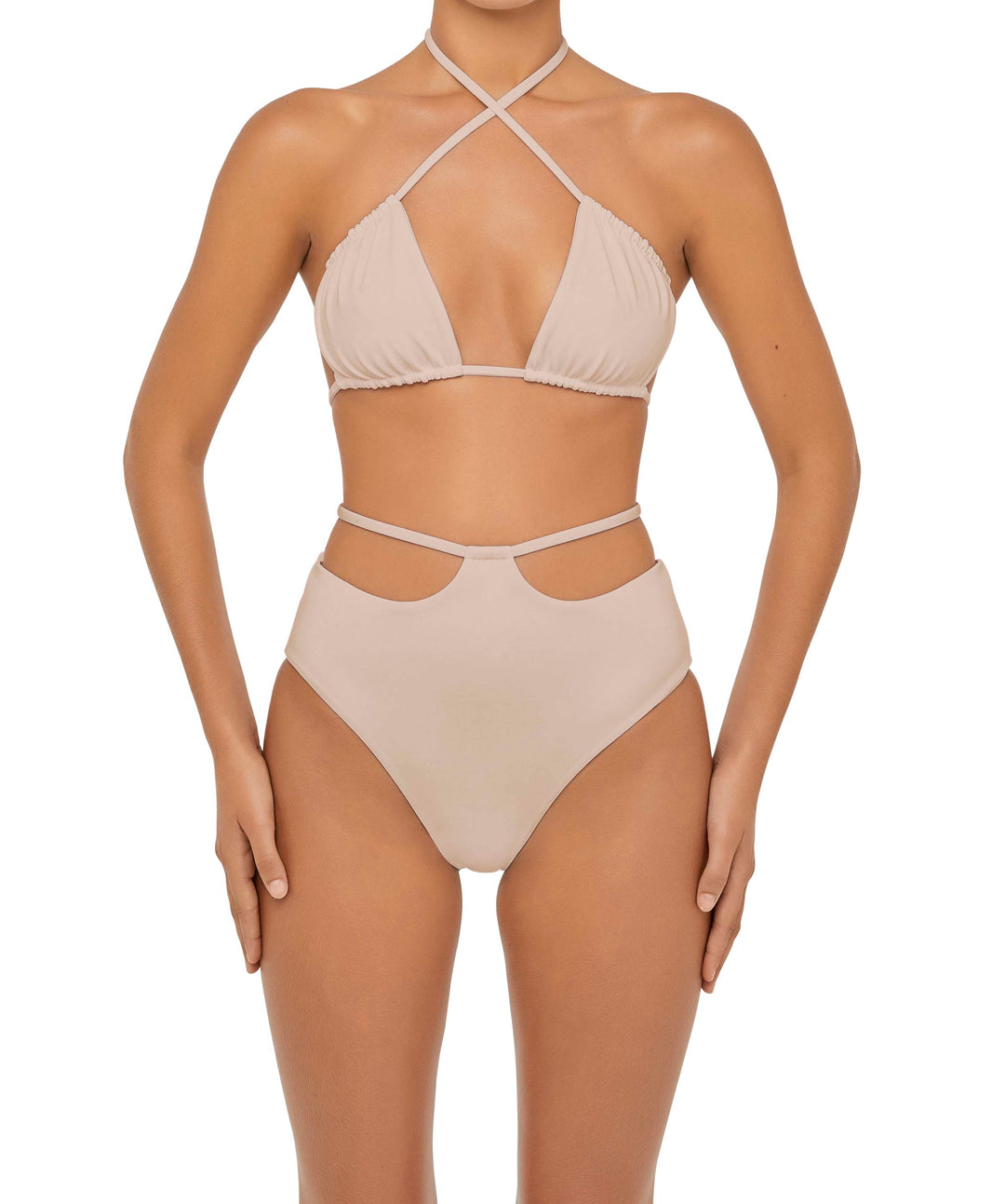BSWS-B93 High Waisted Strap Cutout Bikini Bottom