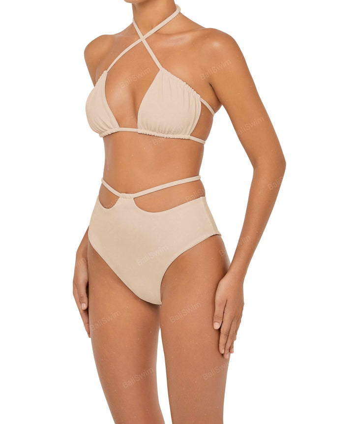 BSWS-B93 High Waisted Strap Cutout Bikini Bottom