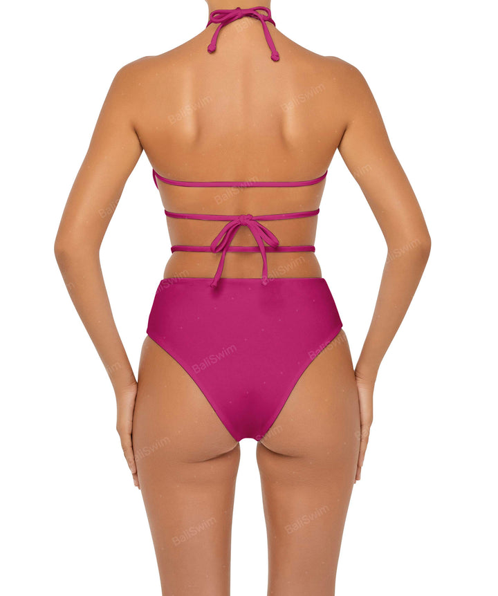BSWS-B93 High Waisted Strap Cutout Bikini Bottom