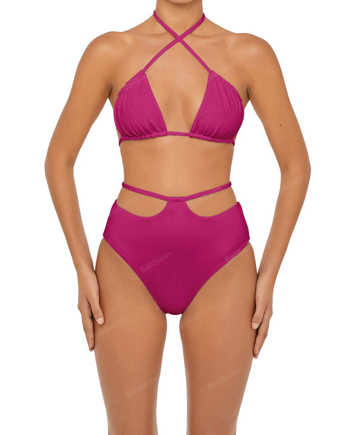 BSWS-B93 High Waisted Strap Cutout Bikini Bottom