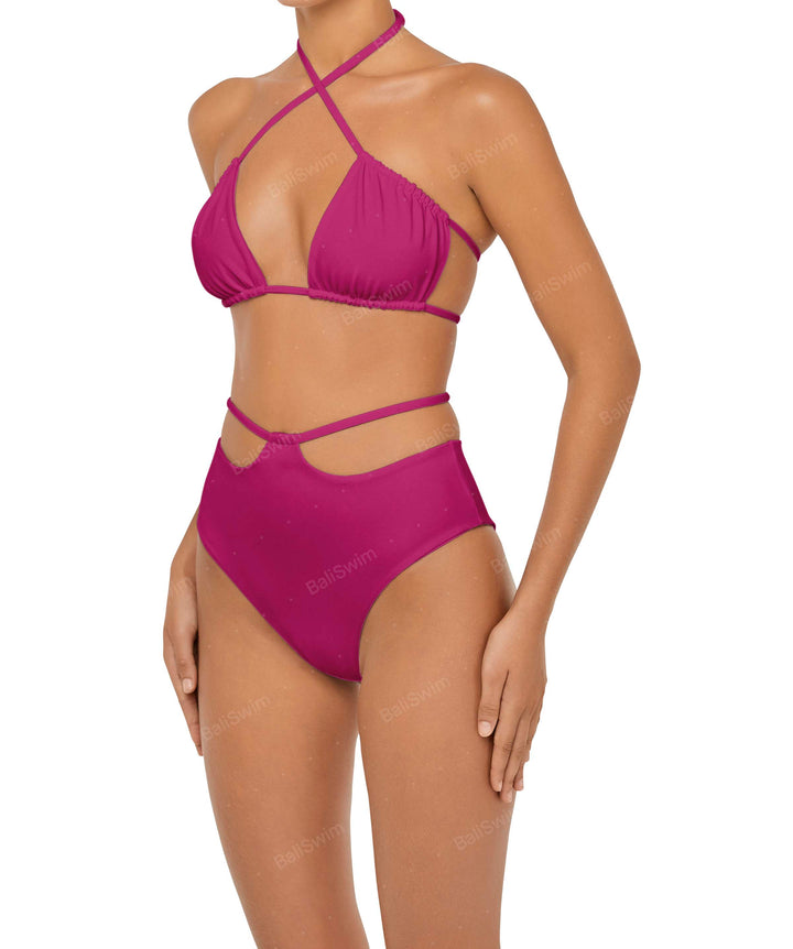 BSWS-B93 High Waisted Strap Cutout Bikini Bottom