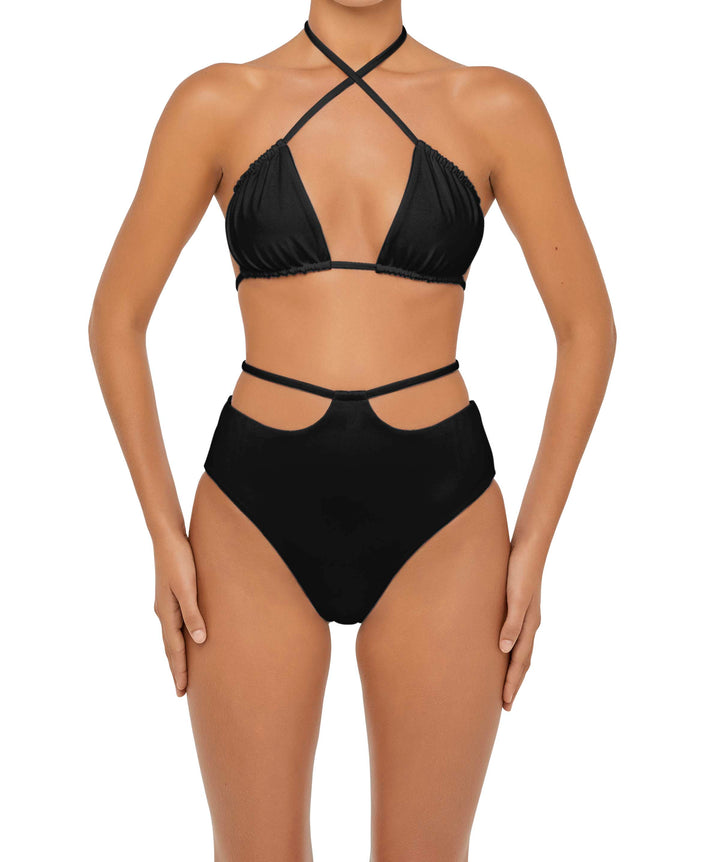 BSWS-B93 High Waisted Strap Cutout Bikini Bottom
