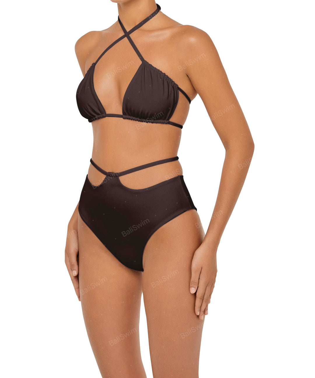 BSWS-B93 High Waisted Strap Cutout Bikini Bottom