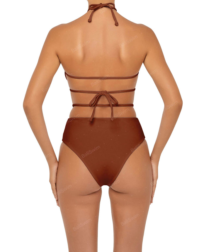 BSWS-B93 High Waisted Strap Cutout Bikini Bottom