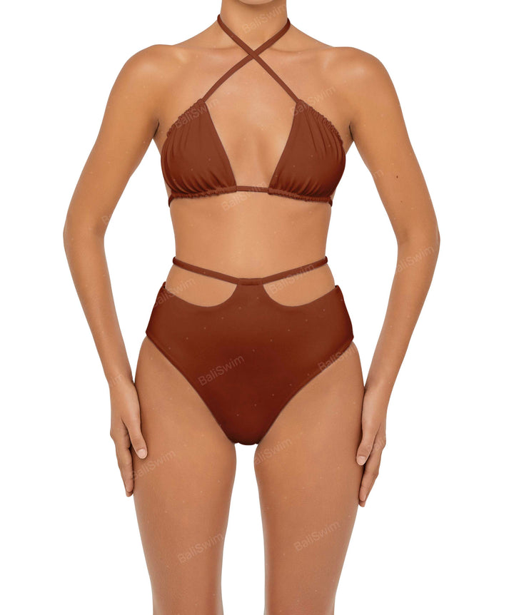 BSWS-B93 High Waisted Strap Cutout Bikini Bottom