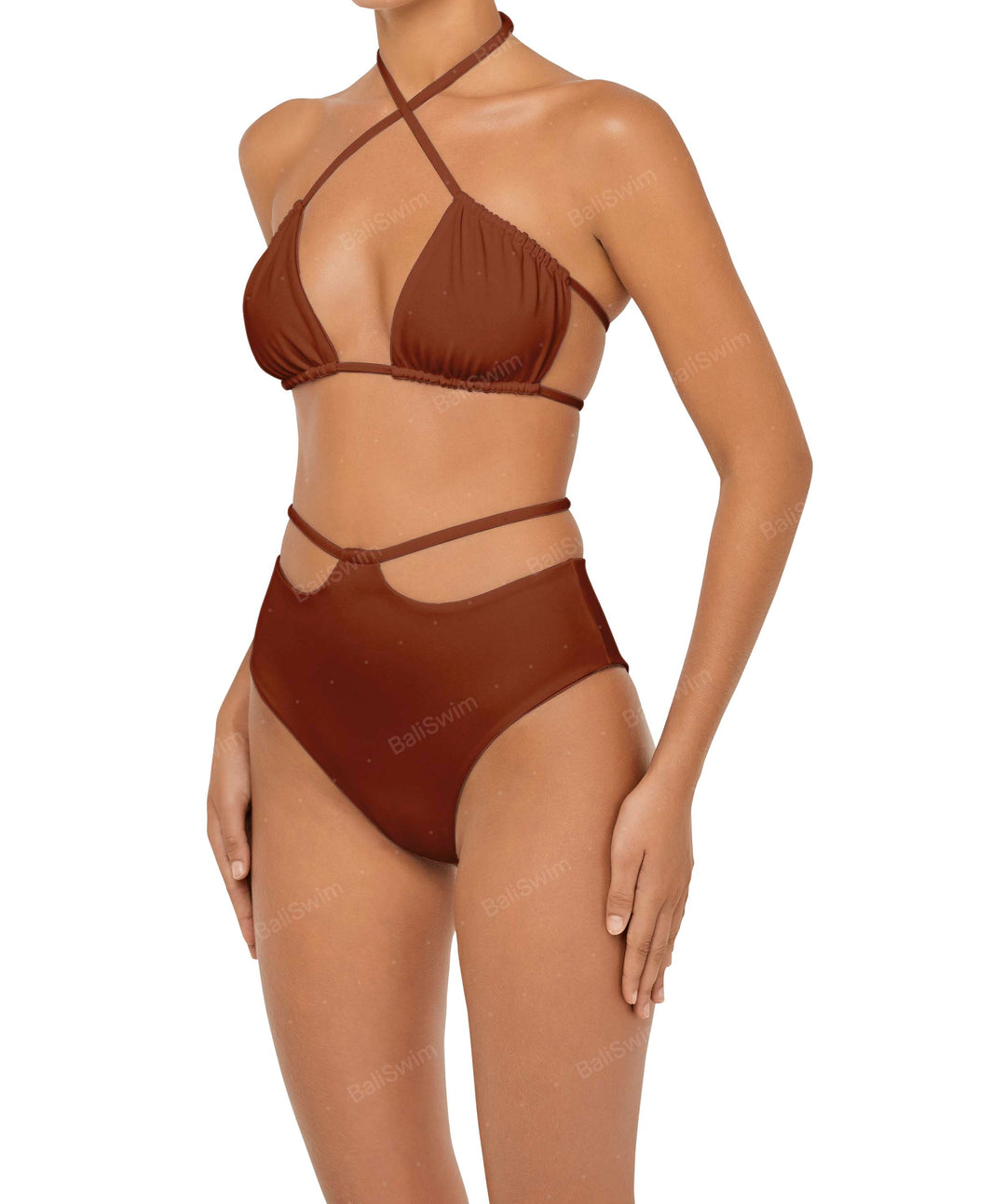 BSWS-B93 High Waisted Strap Cutout Bikini Bottom