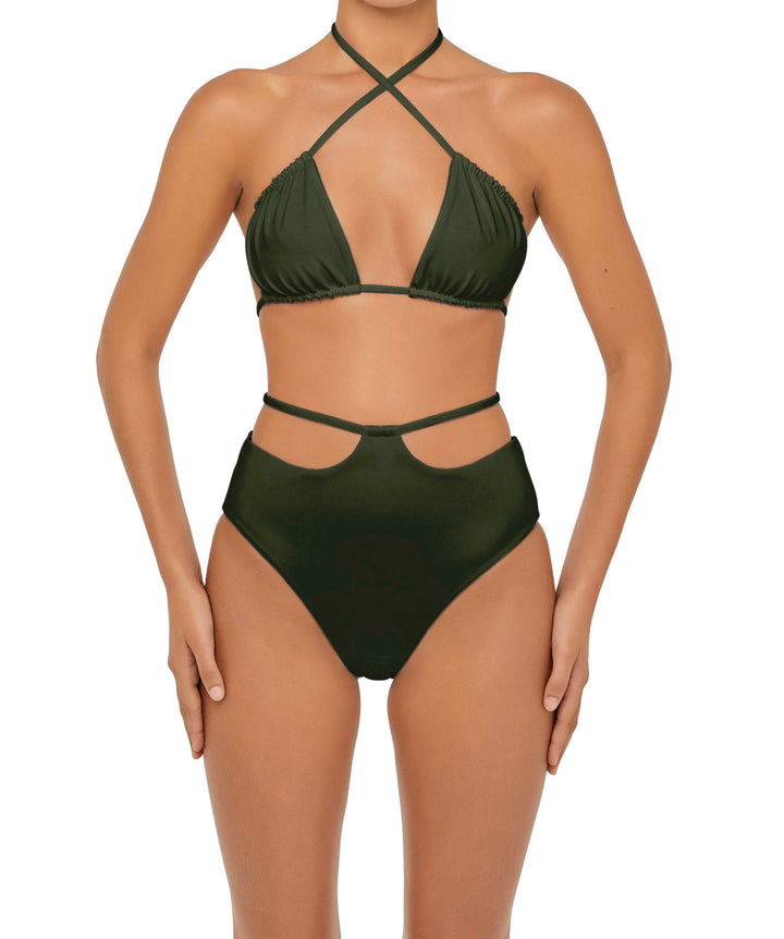 BSWS-B93 High Waisted Strap Cutout Bikini Bottom