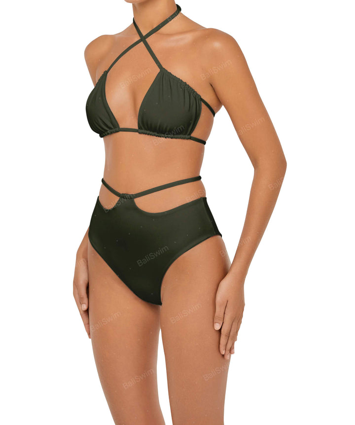 BSWS-B93 High Waisted Strap Cutout Bikini Bottom