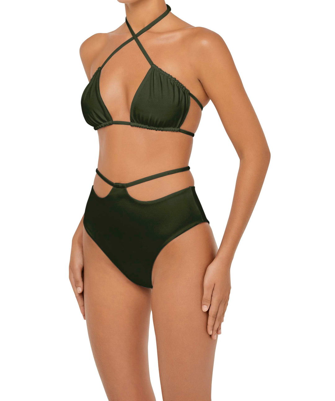 BSWS-B93 High Waisted Strap Cutout Bikini Bottom