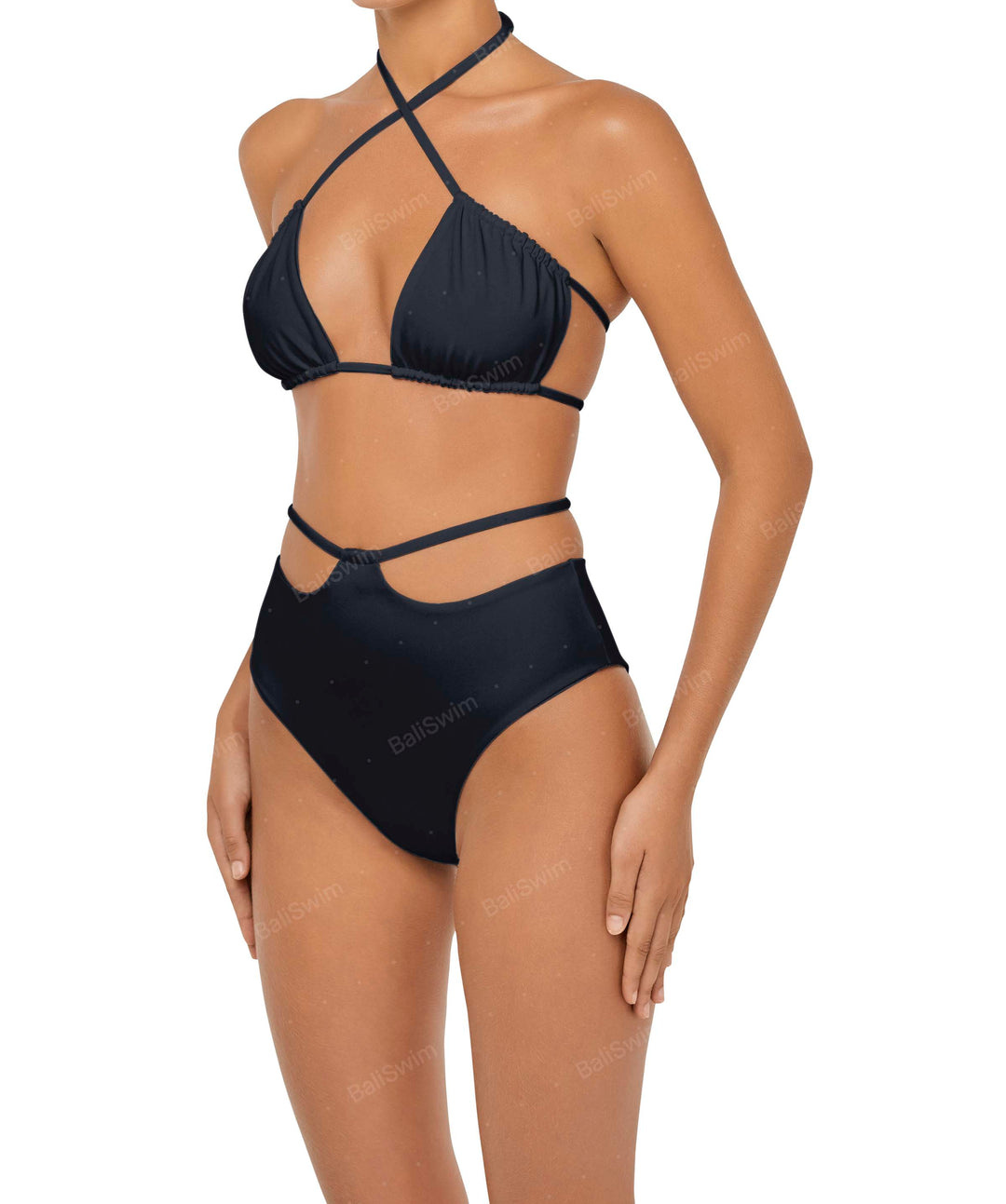 BSWS-B93 High Waisted Strap Cutout Bikini Bottom