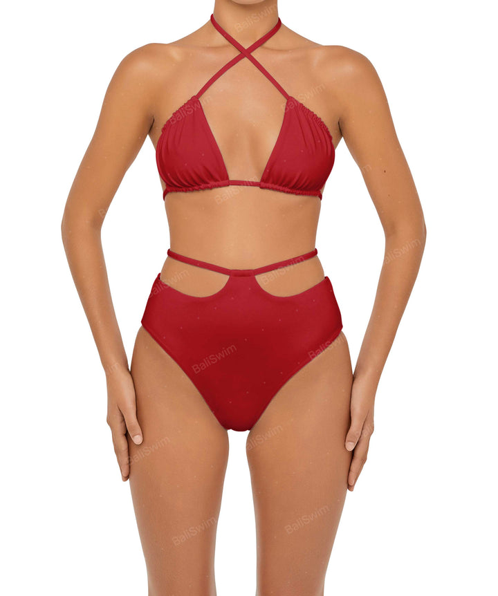 BSWS-B93 High Waisted Strap Cutout Bikini Bottom