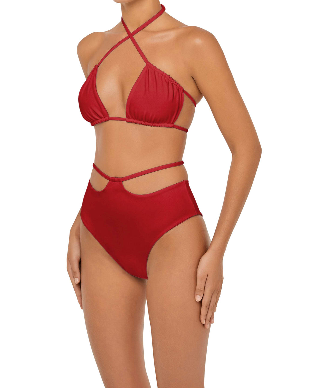 BSWS-B93 High Waisted Strap Cutout Bikini Bottom
