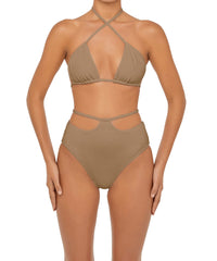 BSWS-B93 High Waisted Strap Cutout Bikini Bottom